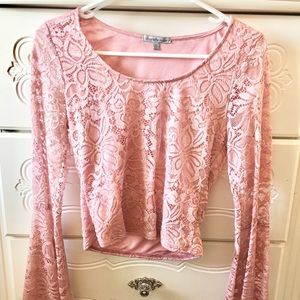 Charlotte Russe Pink Crop top W/ flare sleeves